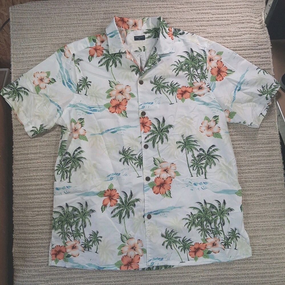 Tropical Storm Hawaiian Shirt XL Mens Palm Tree Floral Short Sleeve Button Up Al